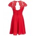 Rare Editions Red V Neck Cap Sleeve Lace Skater Dress